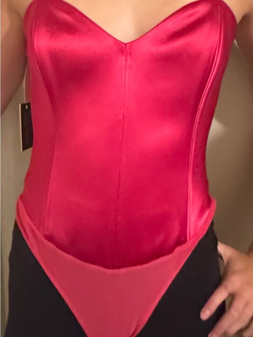 Babaton Red Satin Strapless Corset Bodysuit